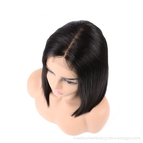 200 Density Kim Kardashian Straight Short Black 1B Brazilian Kim K Human Hair 2X6 Closure Bob Wigs